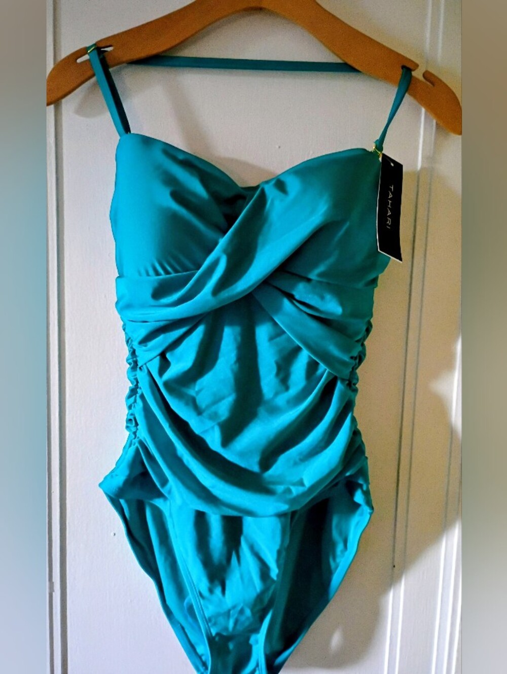 Tahari Teal Ruched One-Piece Swimsuit for Adult